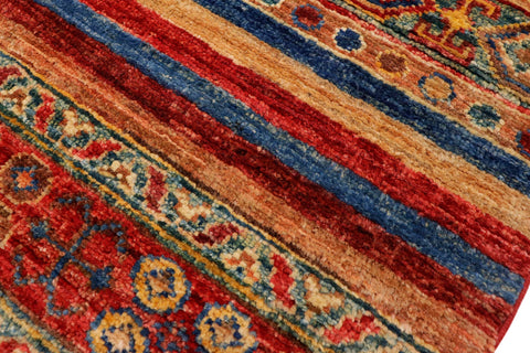 handmade Geometric Kurjean Red Blue Hand Knotted RECTANGLE 100% WOOL area rug 6x8