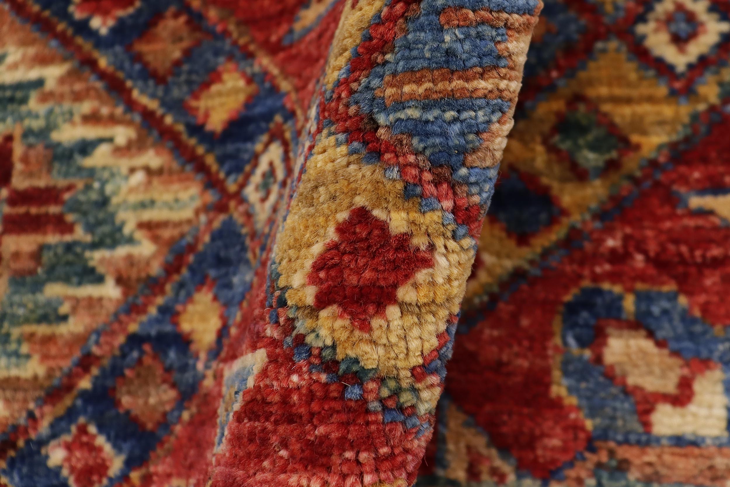 handmade Geometric Kurjean Red Blue Hand Knotted RECTANGLE 100% WOOL area rug 6x8