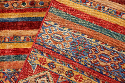 handmade Geometric Kurjean Red Blue Hand Knotted RECTANGLE 100% WOOL area rug 6x8