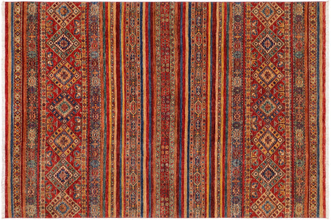 handmade Geometric Kurjean Red Blue Hand Knotted RECTANGLE 100% WOOL area rug 6x8
