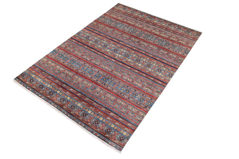 handmade Geometric Kurjean Blue Red Hand Knotted RECTANGLE 100% WOOL area rug 6x9