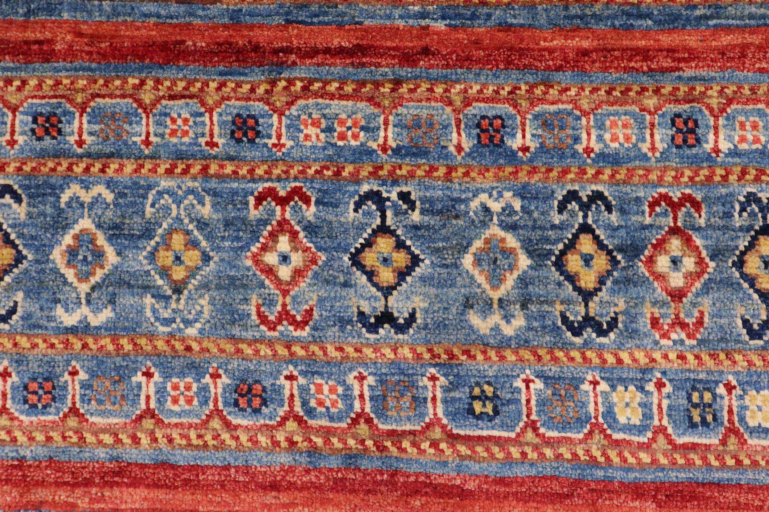 handmade Geometric Kurjean Blue Red Hand Knotted RECTANGLE 100% WOOL area rug 6x9