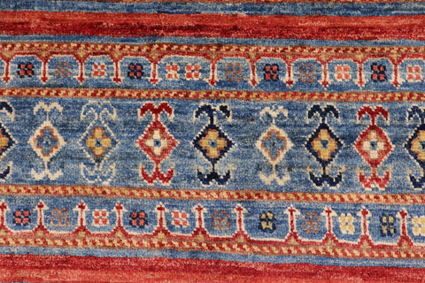 handmade Geometric Kurjean Blue Red Hand Knotted RECTANGLE 100% WOOL area rug 6x9