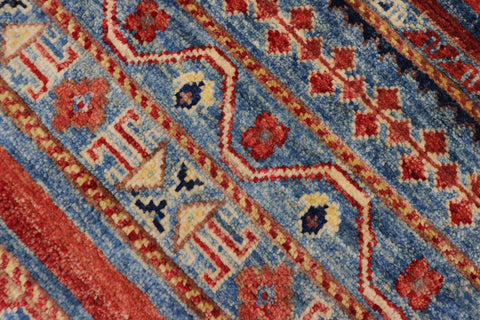 handmade Geometric Kurjean Blue Red Hand Knotted RECTANGLE 100% WOOL area rug 6x9