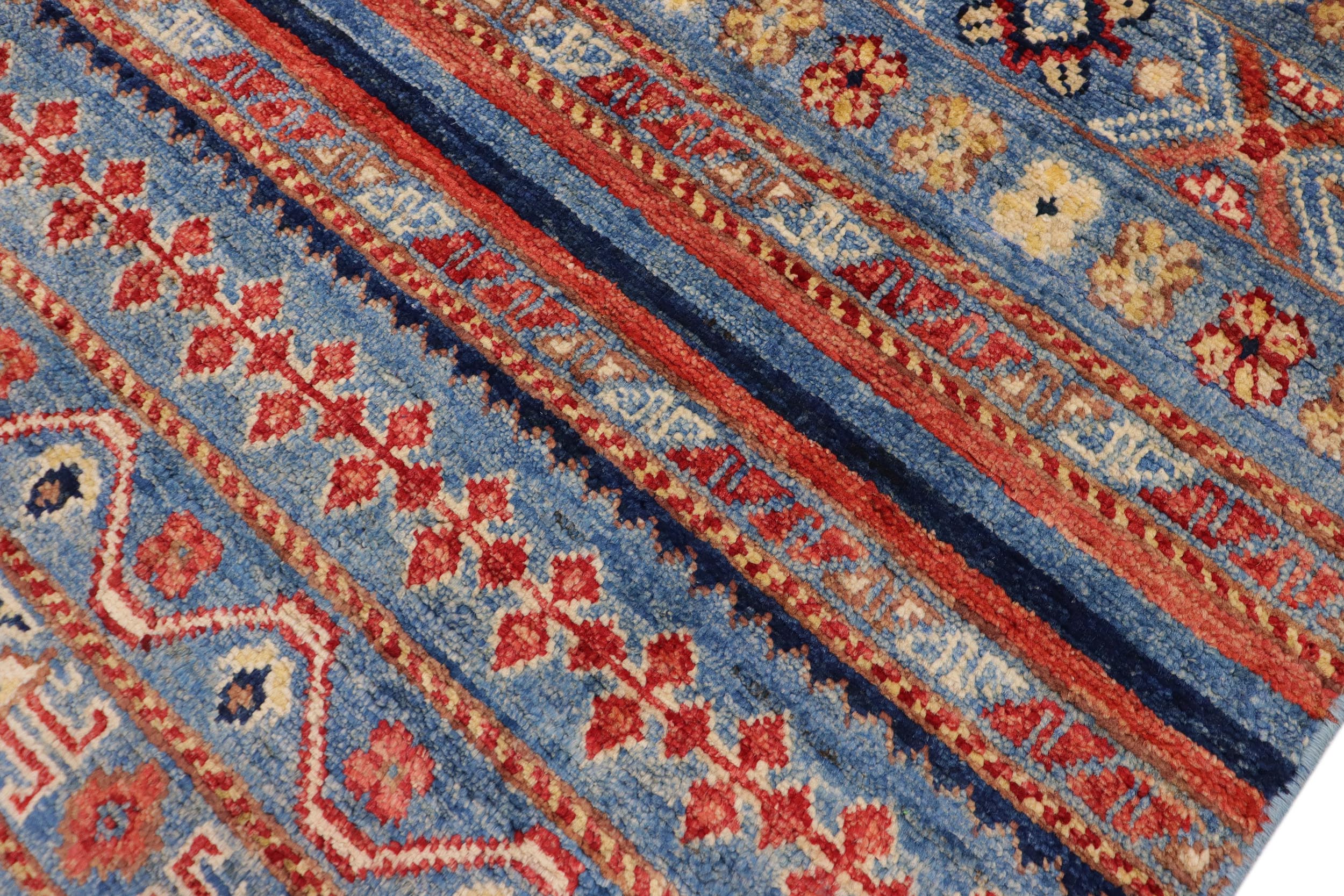 handmade Geometric Kurjean Blue Red Hand Knotted RECTANGLE 100% WOOL area rug 6x9