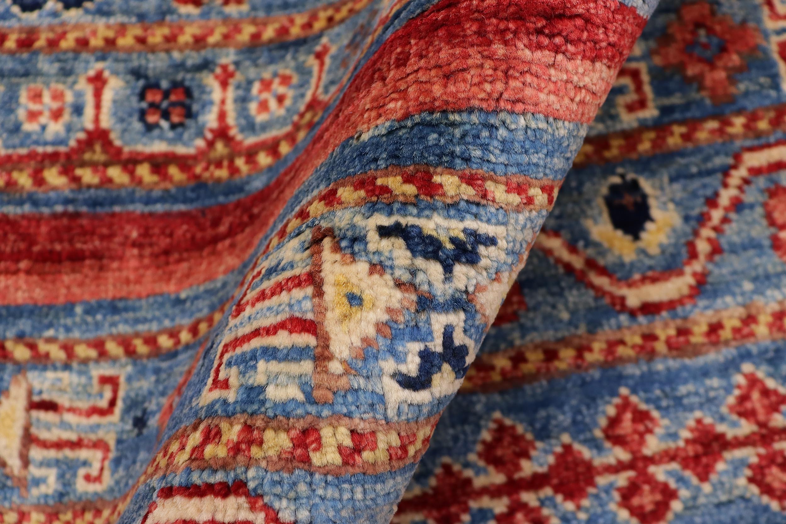handmade Geometric Kurjean Blue Red Hand Knotted RECTANGLE 100% WOOL area rug 6x9