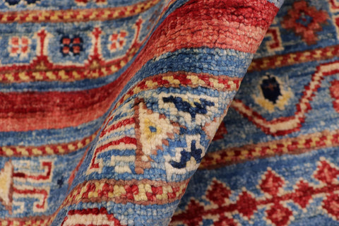 handmade Geometric Kurjean Blue Red Hand Knotted RECTANGLE 100% WOOL area rug 6x9