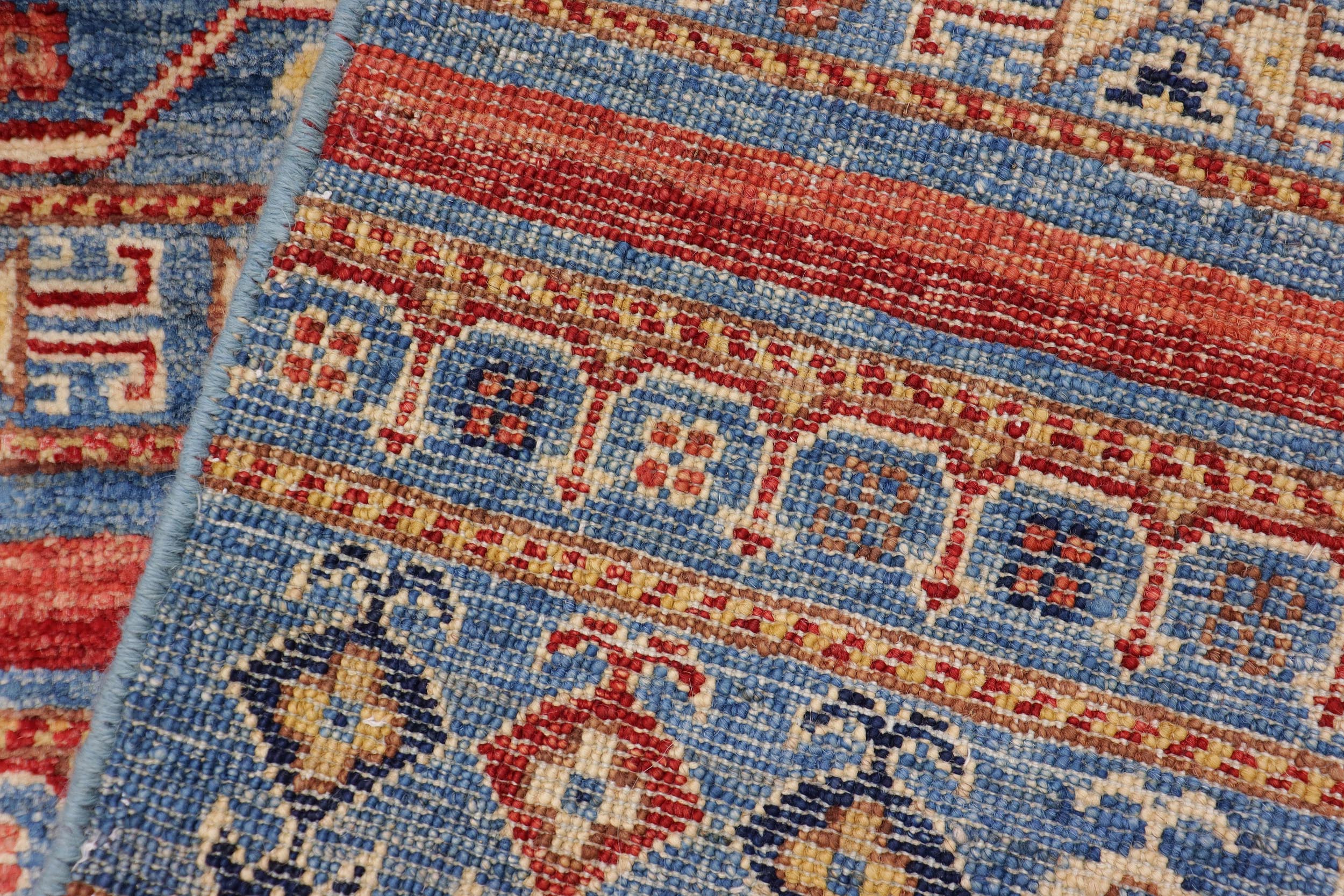 handmade Geometric Kurjean Blue Red Hand Knotted RECTANGLE 100% WOOL area rug 6x9