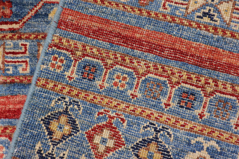 handmade Geometric Kurjean Blue Red Hand Knotted RECTANGLE 100% WOOL area rug 6x9