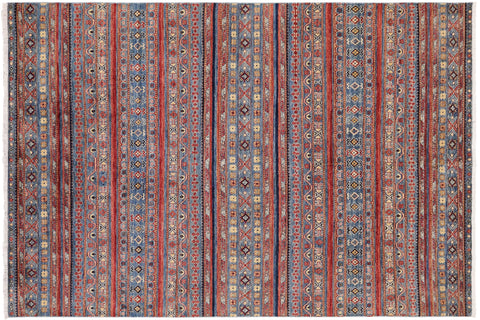 handmade Geometric Kurjean Blue Red Hand Knotted RECTANGLE 100% WOOL area rug 6x9