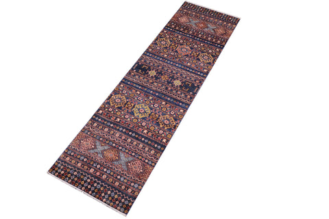 handmade Geometric Kurjean Blue Red Hand Knotted RUNNER 100% WOOL area rug 3x10