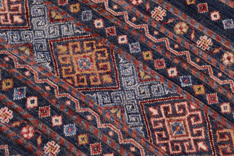 handmade Geometric Kurjean Blue Red Hand Knotted RUNNER 100% WOOL area rug 3x10