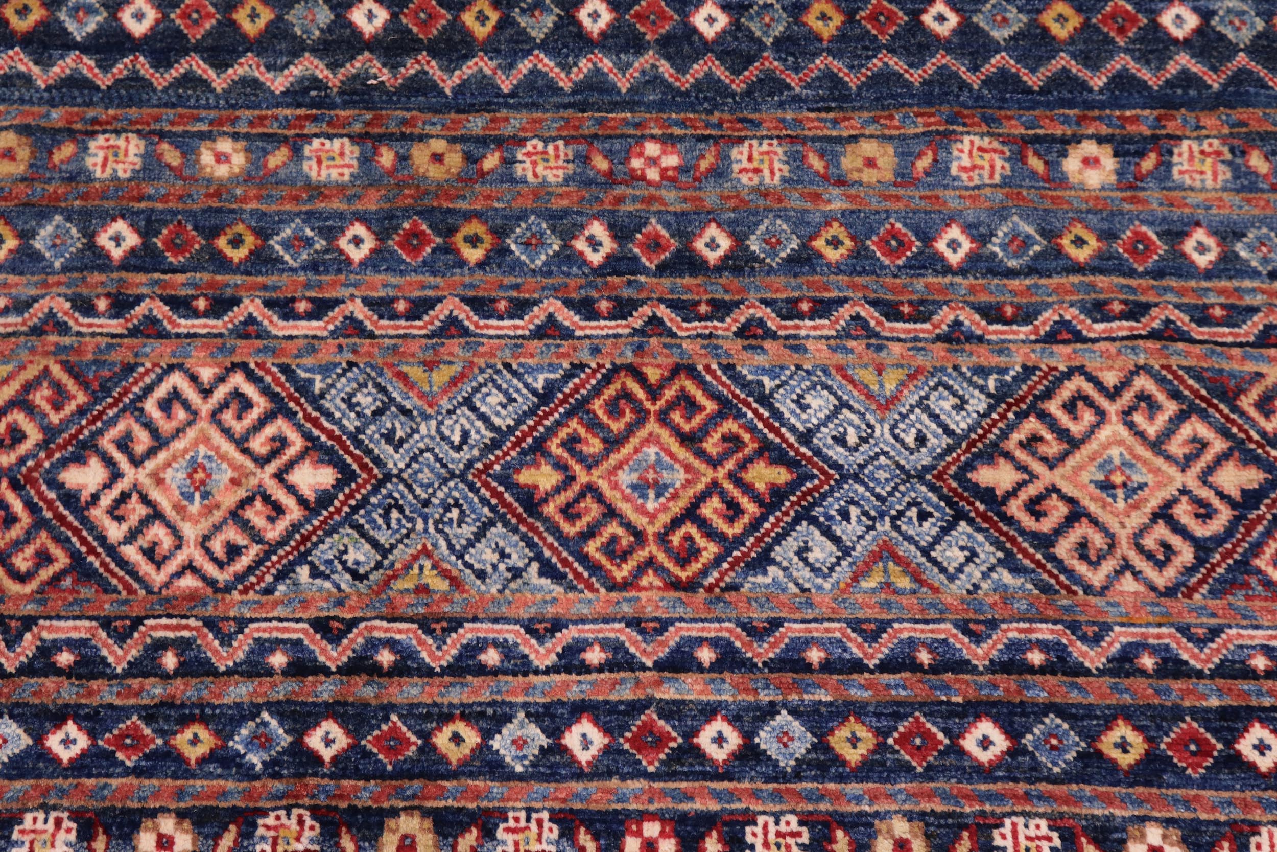 handmade Geometric Kurjean Blue Red Hand Knotted RUNNER 100% WOOL area rug 3x10