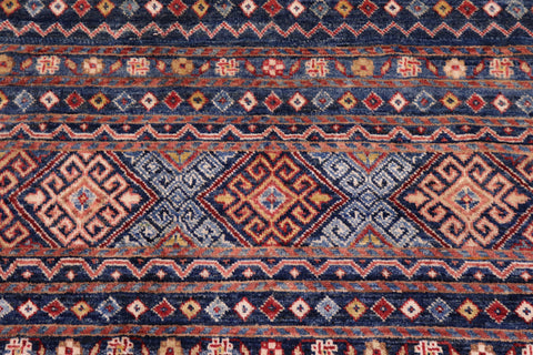 handmade Geometric Kurjean Blue Red Hand Knotted RUNNER 100% WOOL area rug 3x10