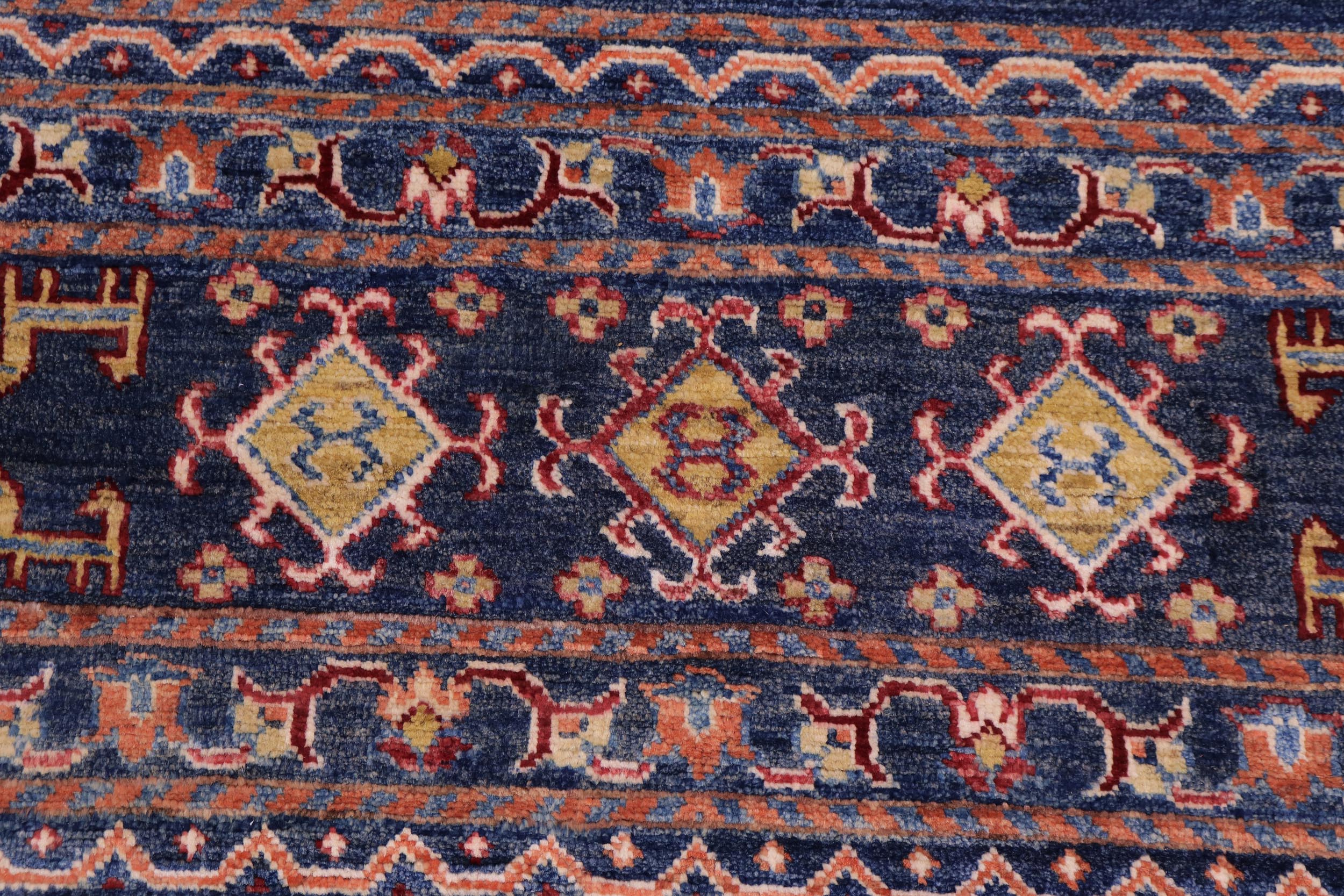 handmade Geometric Kurjean Blue Red Hand Knotted RUNNER 100% WOOL area rug 3x10
