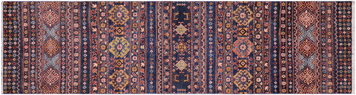 handmade Geometric Kurjean Blue Red Hand Knotted RUNNER 100% WOOL area rug 3x10