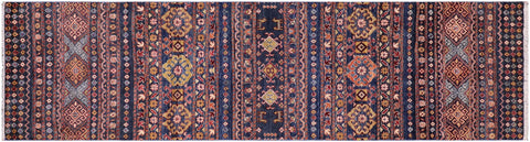 handmade Geometric Kurjean Blue Red Hand Knotted RUNNER 100% WOOL area rug 3x10