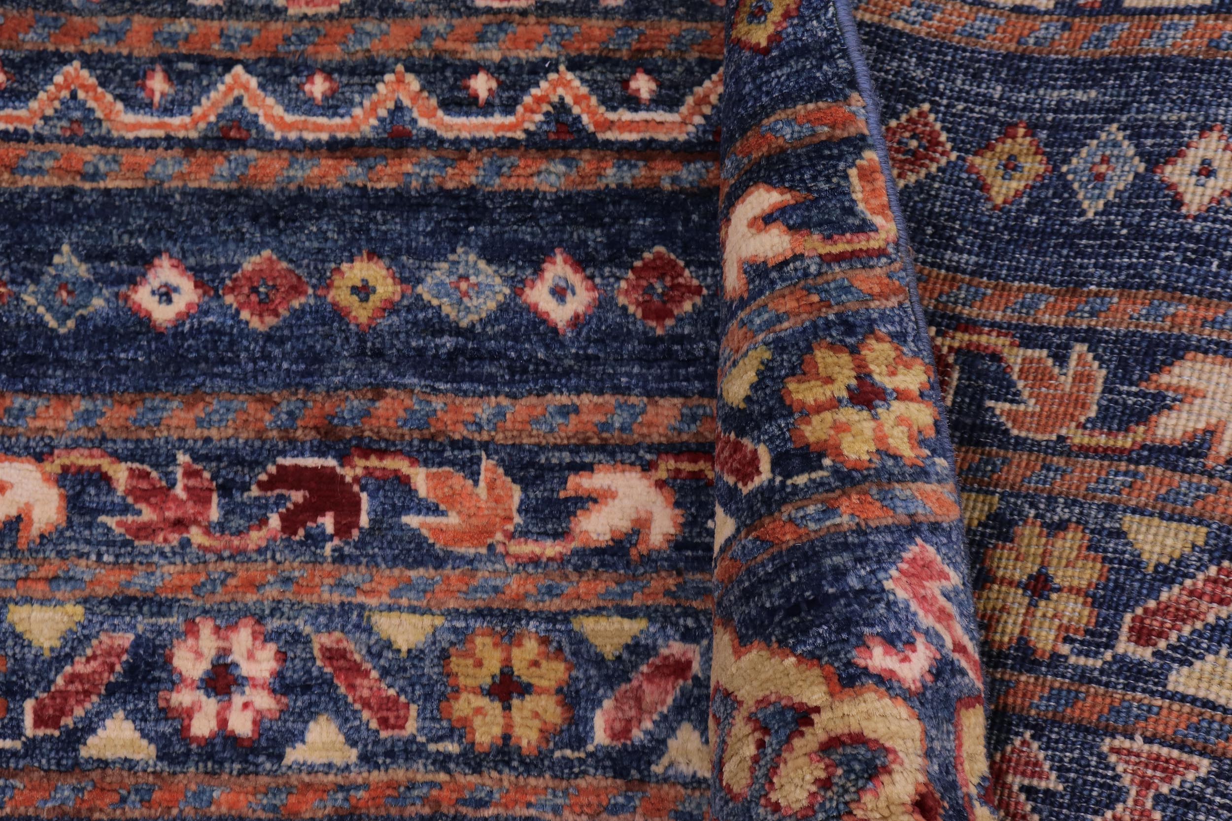 handmade Geometric Kurjean Blue Red Hand Knotted RUNNER 100% WOOL area rug 3x10