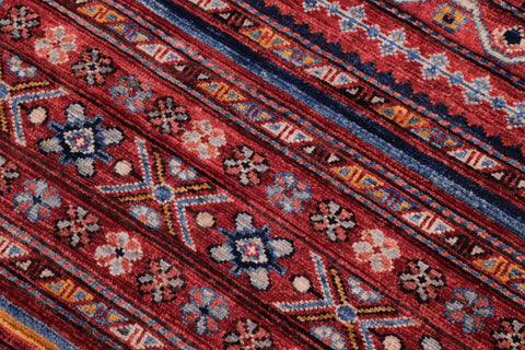 handmade Geometric Kurjean Red Blue Hand Knotted RUNNER 100% WOOL area rug 3x10