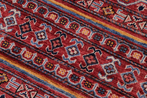 handmade Geometric Kurjean Red Blue Hand Knotted RUNNER 100% WOOL area rug 3x10