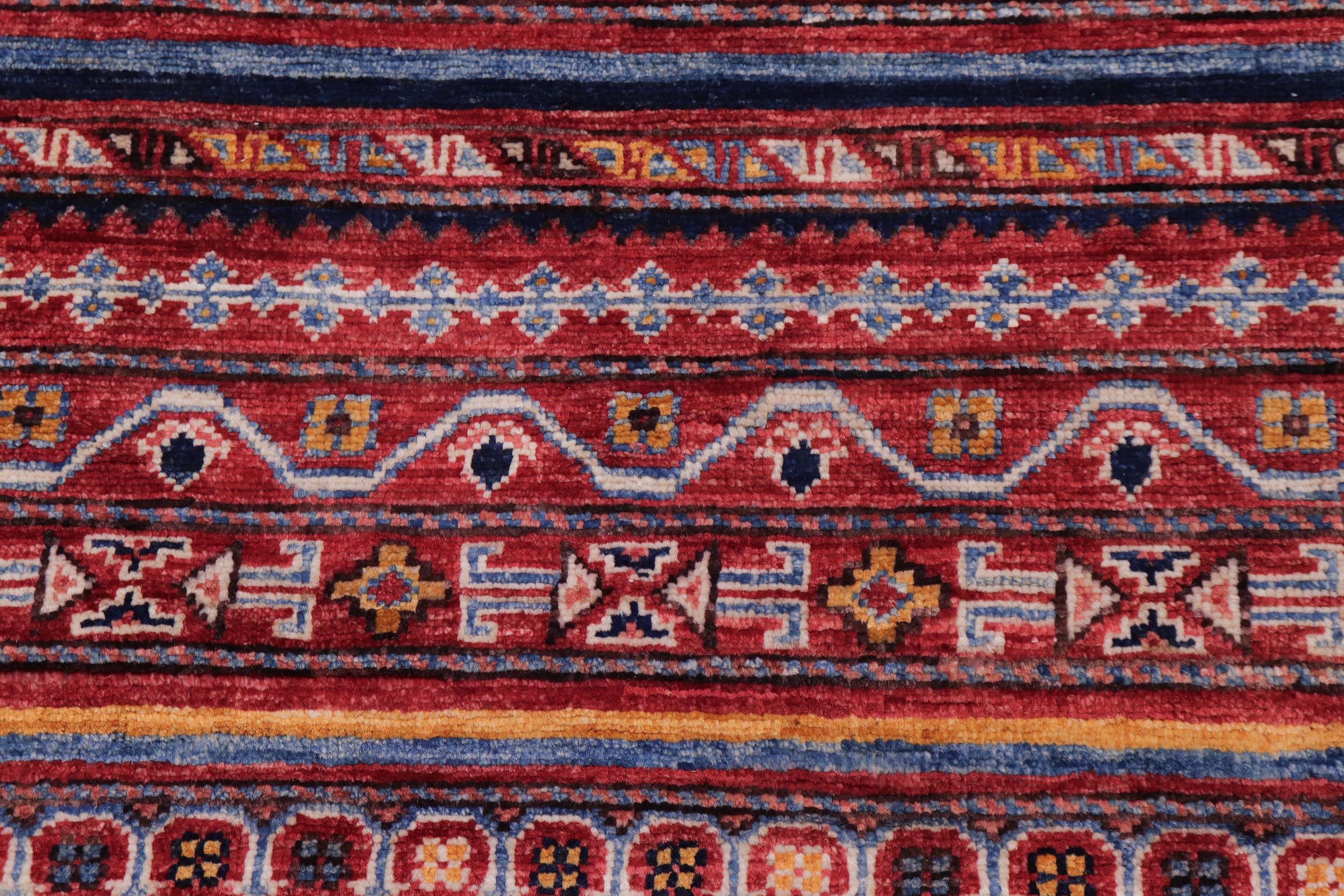 handmade Geometric Kurjean Red Blue Hand Knotted RUNNER 100% WOOL area rug 3x10