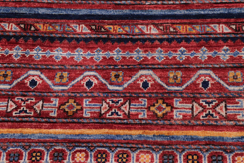 handmade Geometric Kurjean Red Blue Hand Knotted RUNNER 100% WOOL area rug 3x10