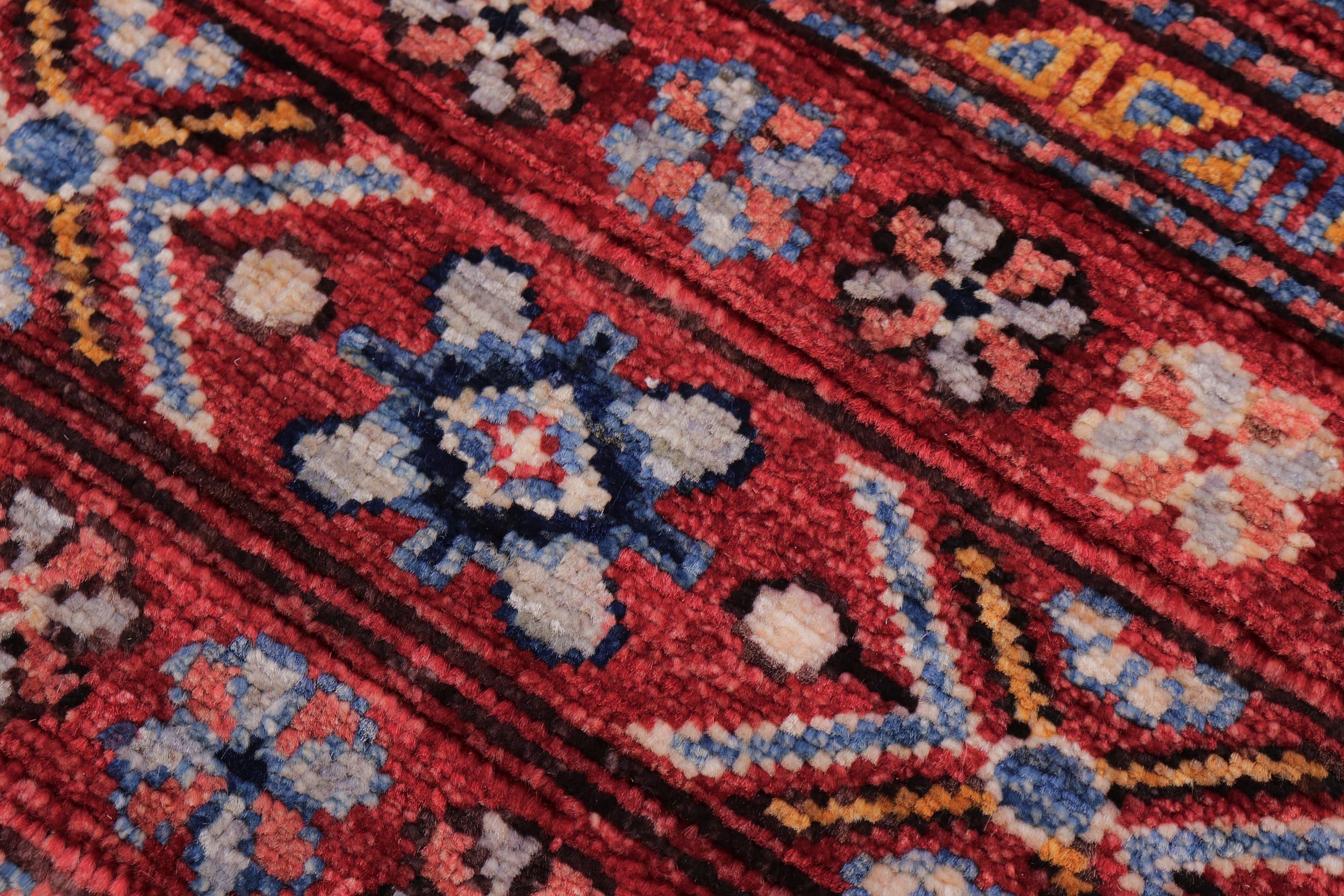 handmade Geometric Kurjean Red Blue Hand Knotted RUNNER 100% WOOL area rug 3x10