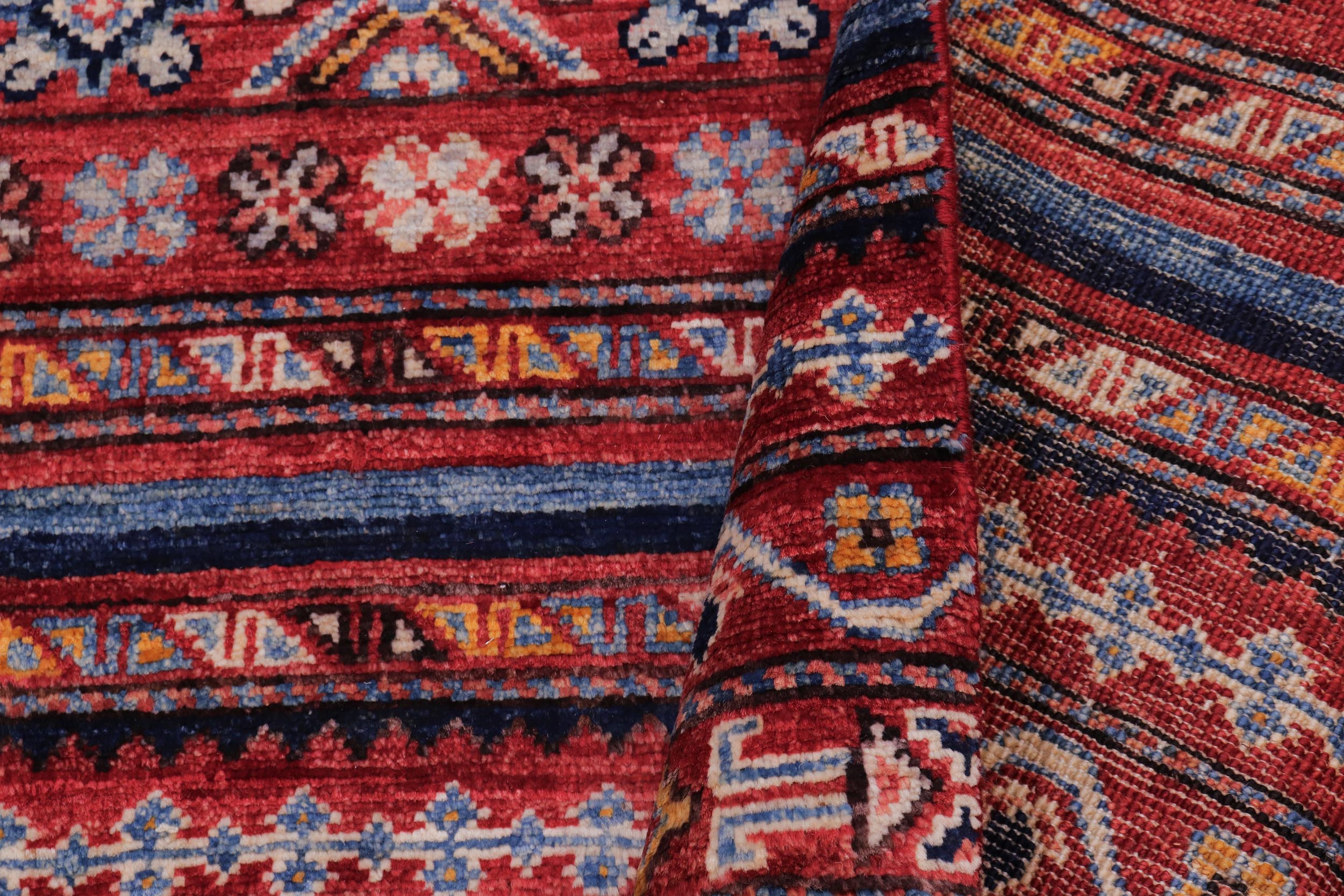 handmade Geometric Kurjean Red Blue Hand Knotted RUNNER 100% WOOL area rug 3x10