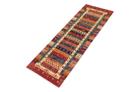 handmade Geometric Kurjean Red Blue Hand Knotted RUNNER 100% WOOL area rug 3x10