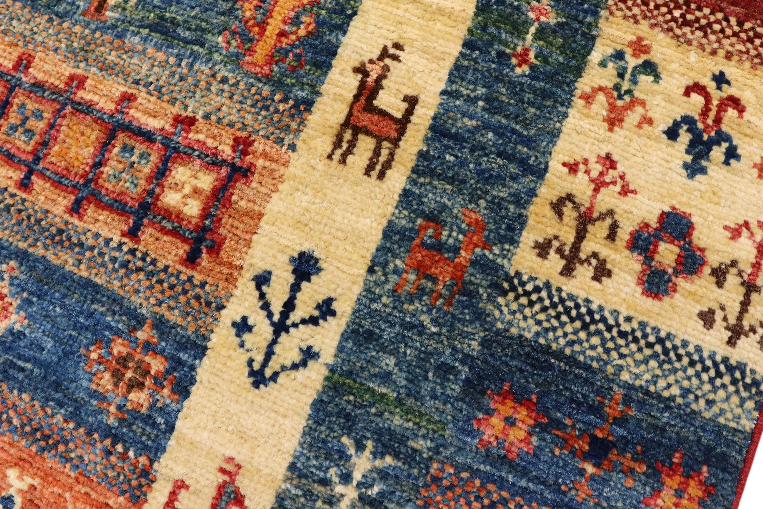 handmade Geometric Kurjean Red Blue Hand Knotted RUNNER 100% WOOL area rug 3x10