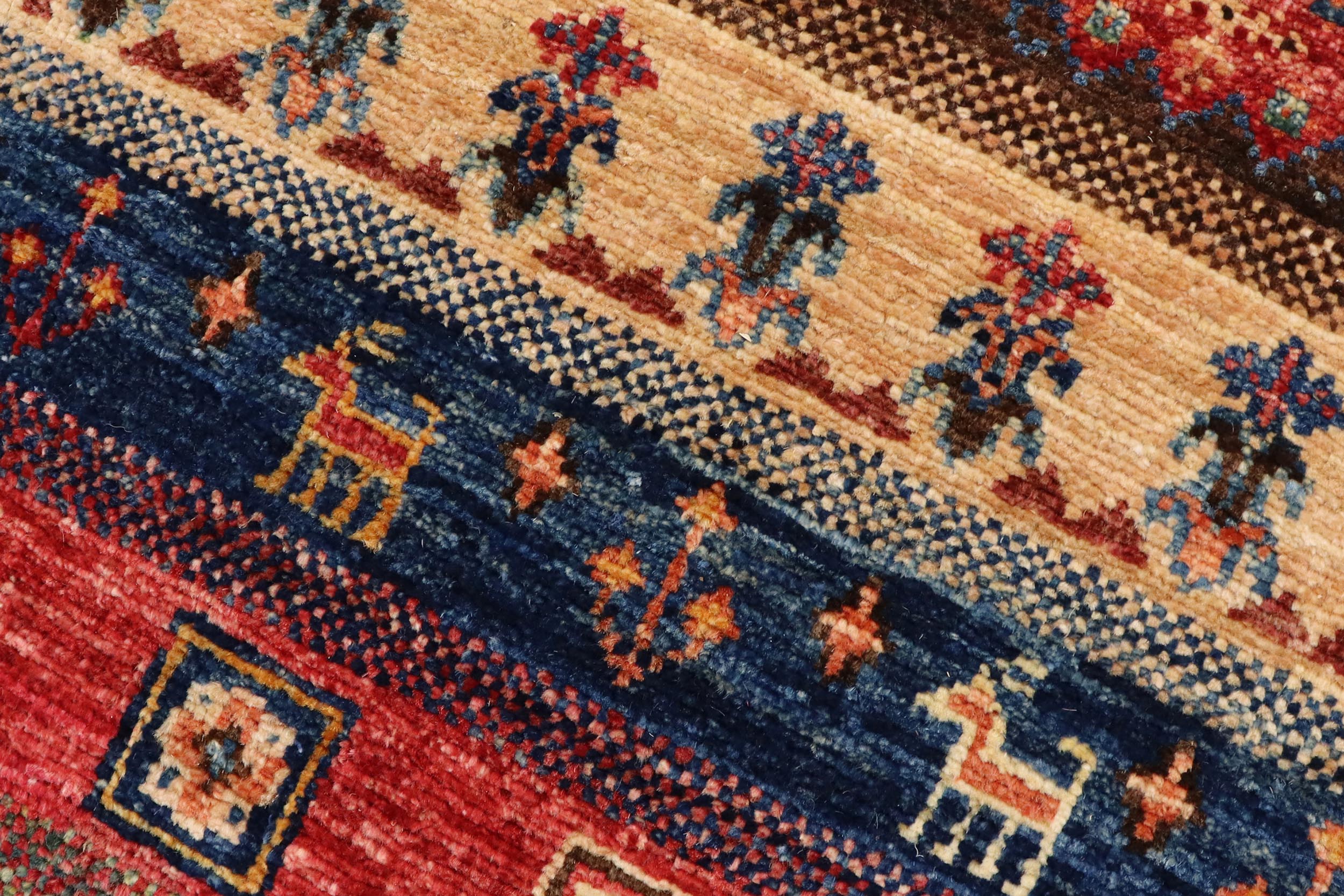 handmade Geometric Kurjean Red Blue Hand Knotted RUNNER 100% WOOL area rug 3x10