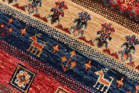 handmade Geometric Kurjean Red Blue Hand Knotted RUNNER 100% WOOL area rug 3x10