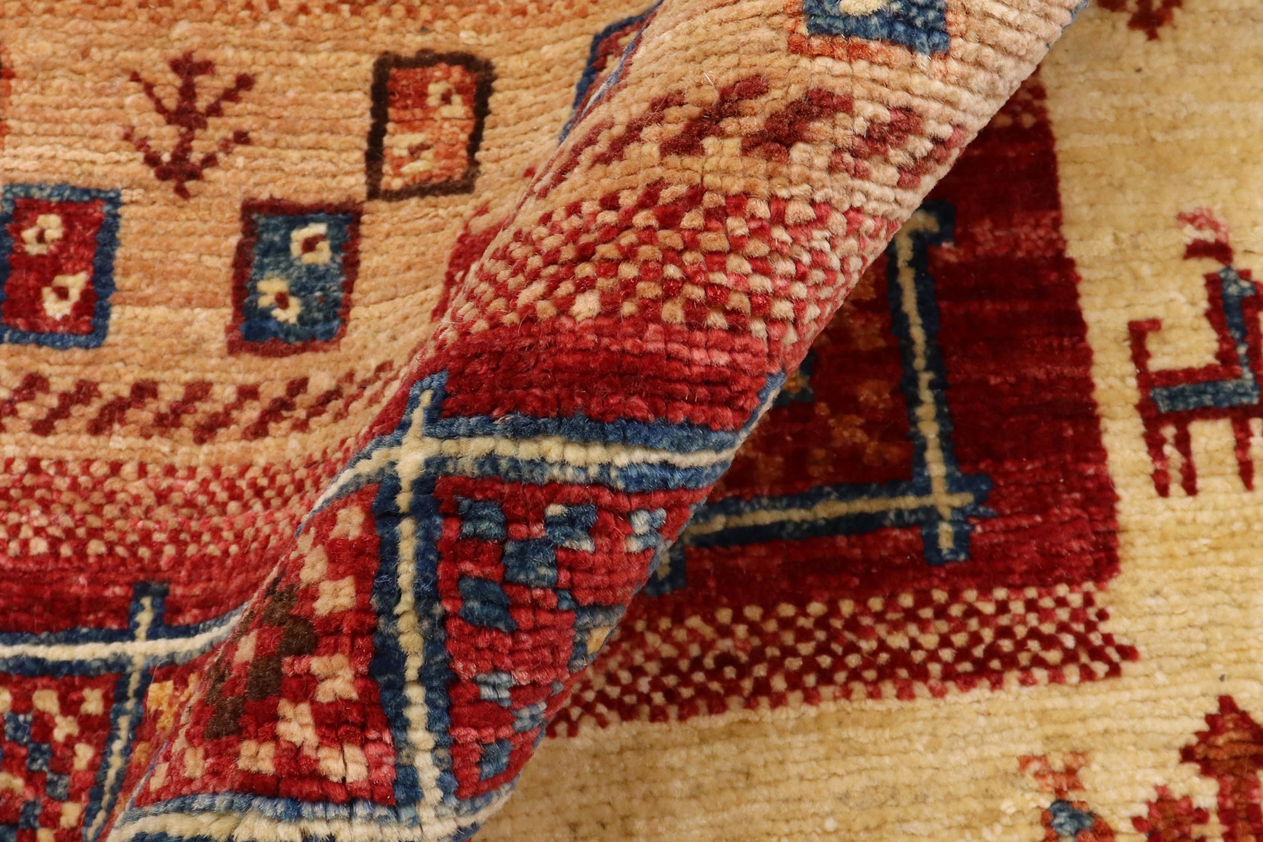 handmade Geometric Kurjean Red Blue Hand Knotted RUNNER 100% WOOL area rug 3x10