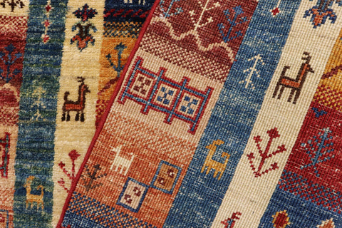 handmade Geometric Kurjean Red Blue Hand Knotted RUNNER 100% WOOL area rug 3x10