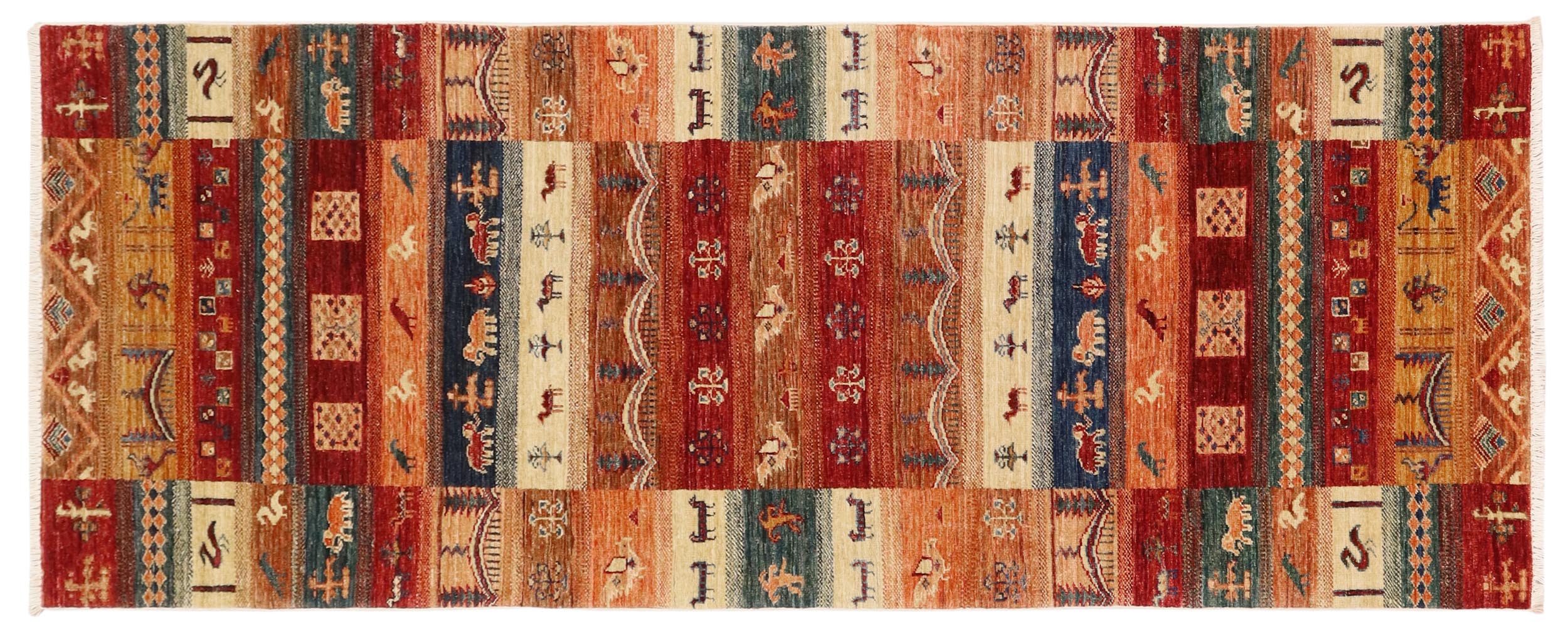 handmade Geometric Kurjean Red Beige Hand Knotted RUNNER 100% WOOL area rug 3x8