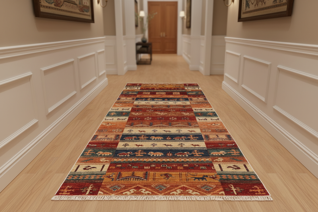 handmade Geometric Kurjean Red Beige Hand Knotted RUNNER 100% WOOL area rug 3x8