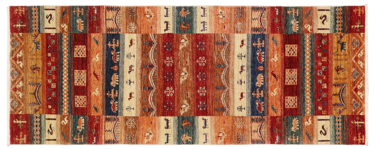 handmade Geometric Kurjean Red Beige Hand Knotted RUNNER 100% WOOL area rug 3x8