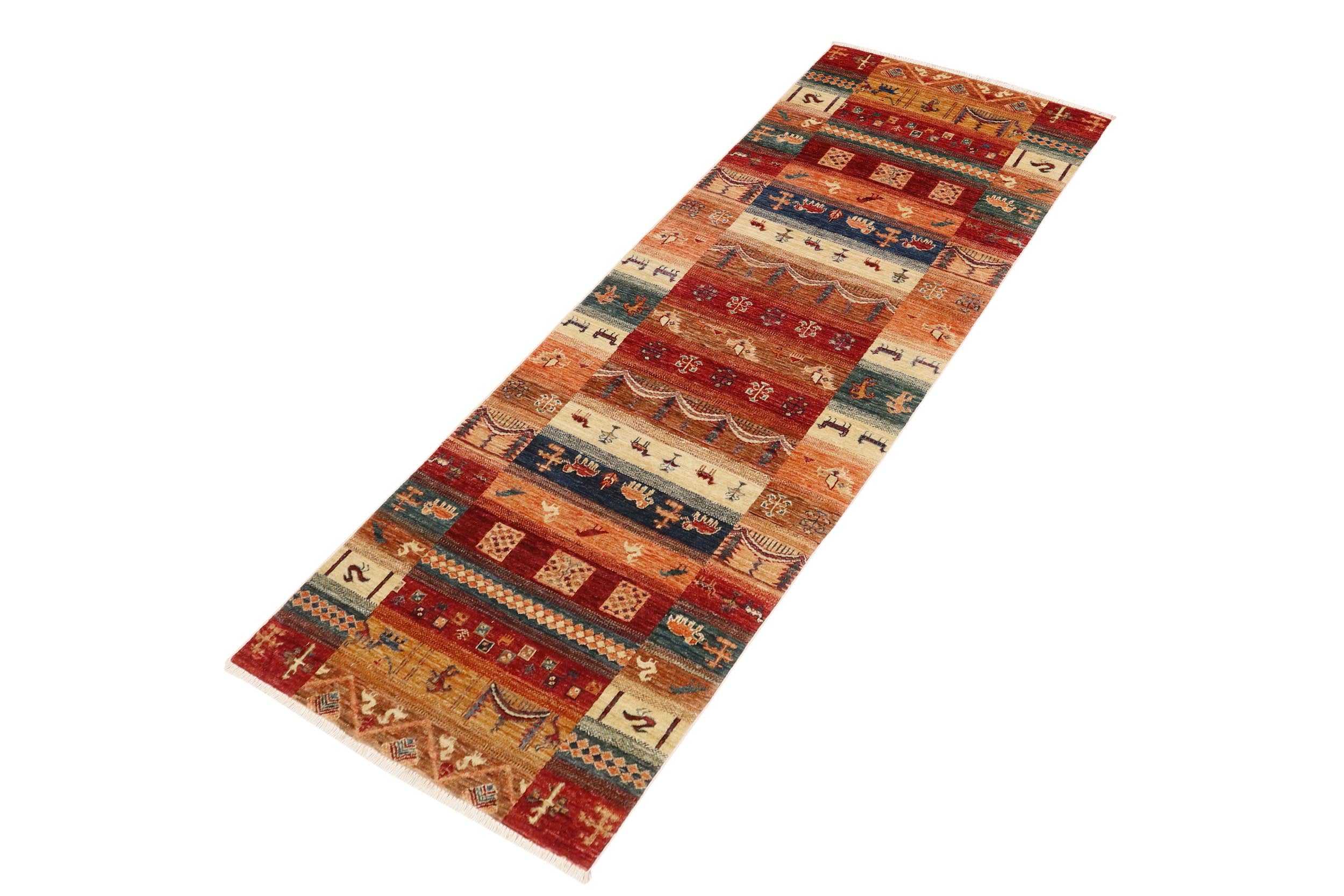 handmade Geometric Kurjean Red Beige Hand Knotted RUNNER 100% WOOL area rug 3x8