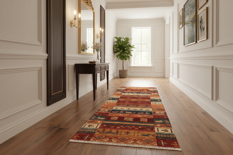 handmade Geometric Kurjean Red Beige Hand Knotted RUNNER 100% WOOL area rug 3x8