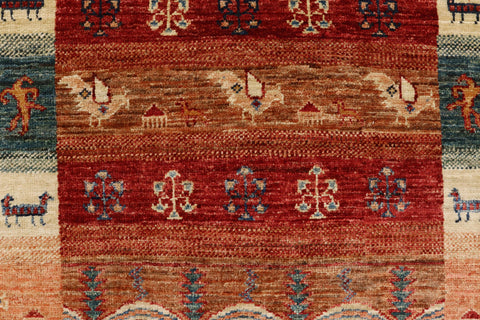 handmade Geometric Kurjean Red Beige Hand Knotted RUNNER 100% WOOL area rug 3x8