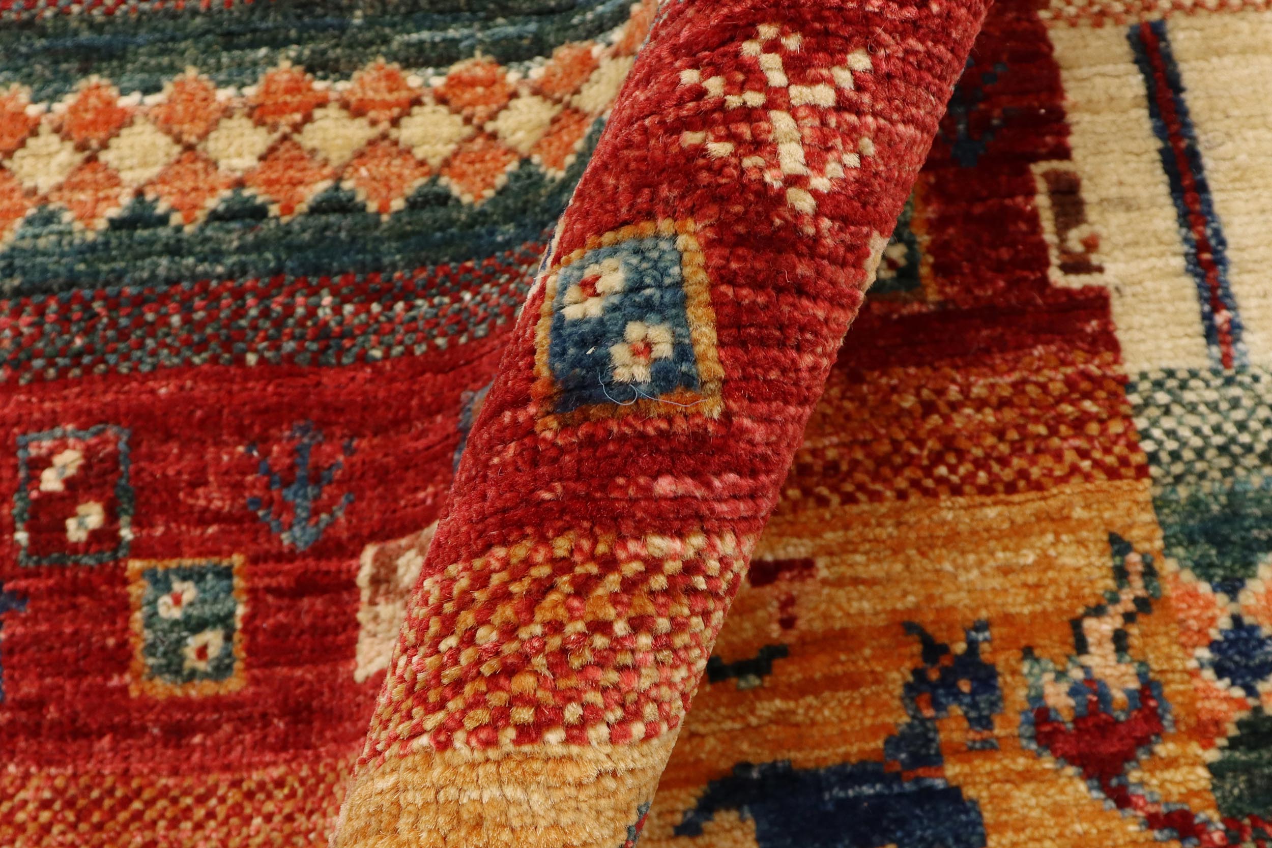 handmade Geometric Kurjean Red Beige Hand Knotted RUNNER 100% WOOL area rug 3x8