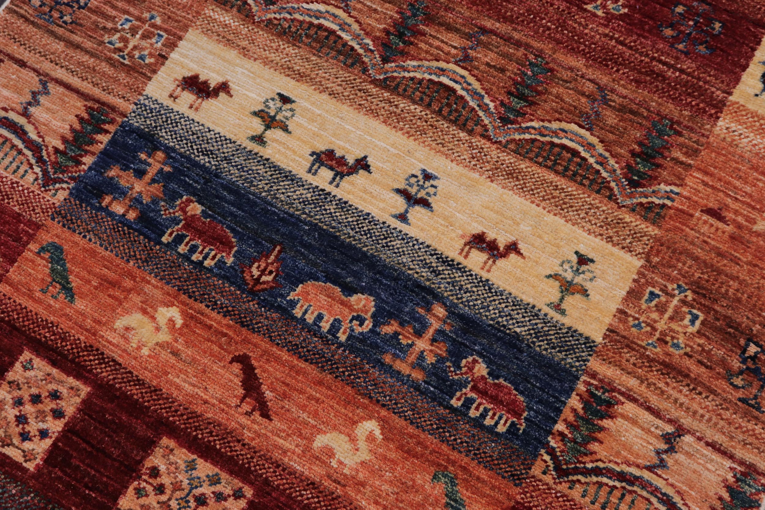 handmade Geometric Kurjean Red Blue Hand Knotted RUNNER 100% WOOL area rug 3x8