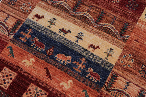 handmade Geometric Kurjean Red Blue Hand Knotted RUNNER 100% WOOL area rug 3x8