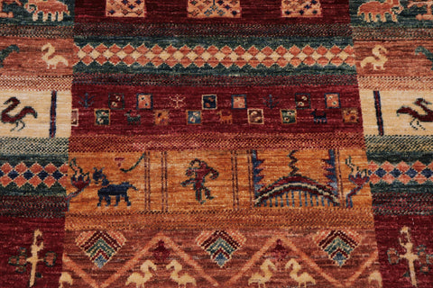 handmade Geometric Kurjean Red Blue Hand Knotted RUNNER 100% WOOL area rug 3x8