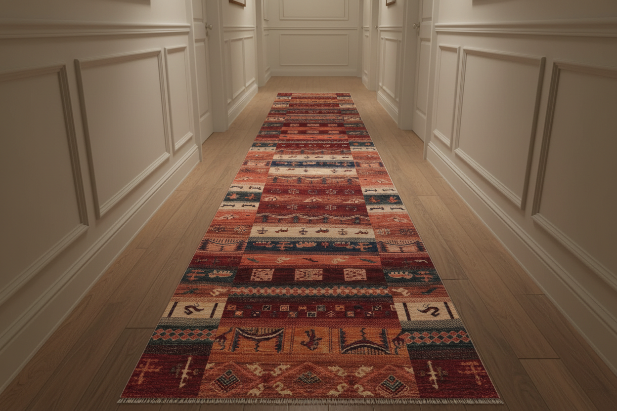 handmade Geometric Kurjean Red Blue Hand Knotted RUNNER 100% WOOL area rug 3x8