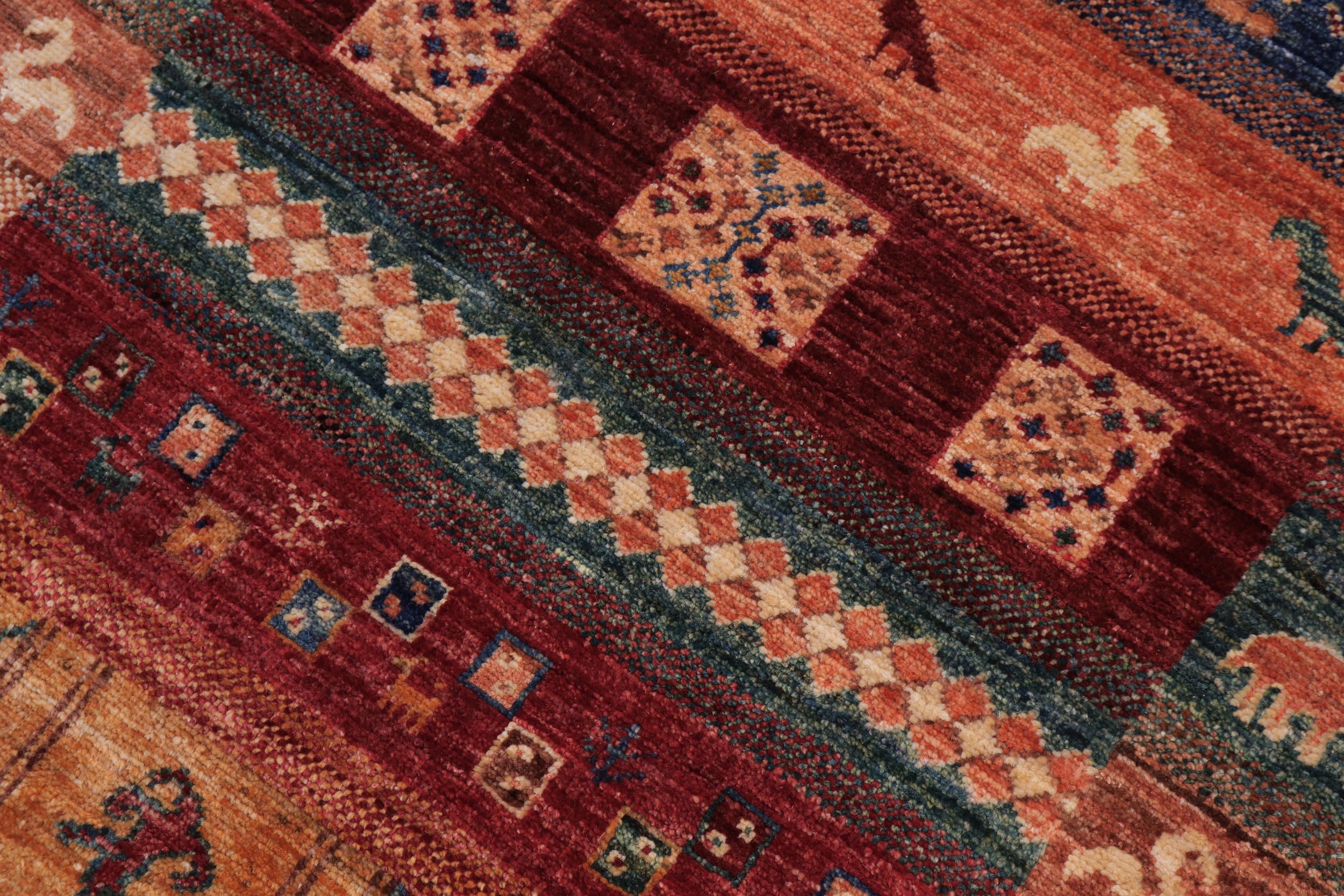 handmade Geometric Kurjean Red Blue Hand Knotted RUNNER 100% WOOL area rug 3x8