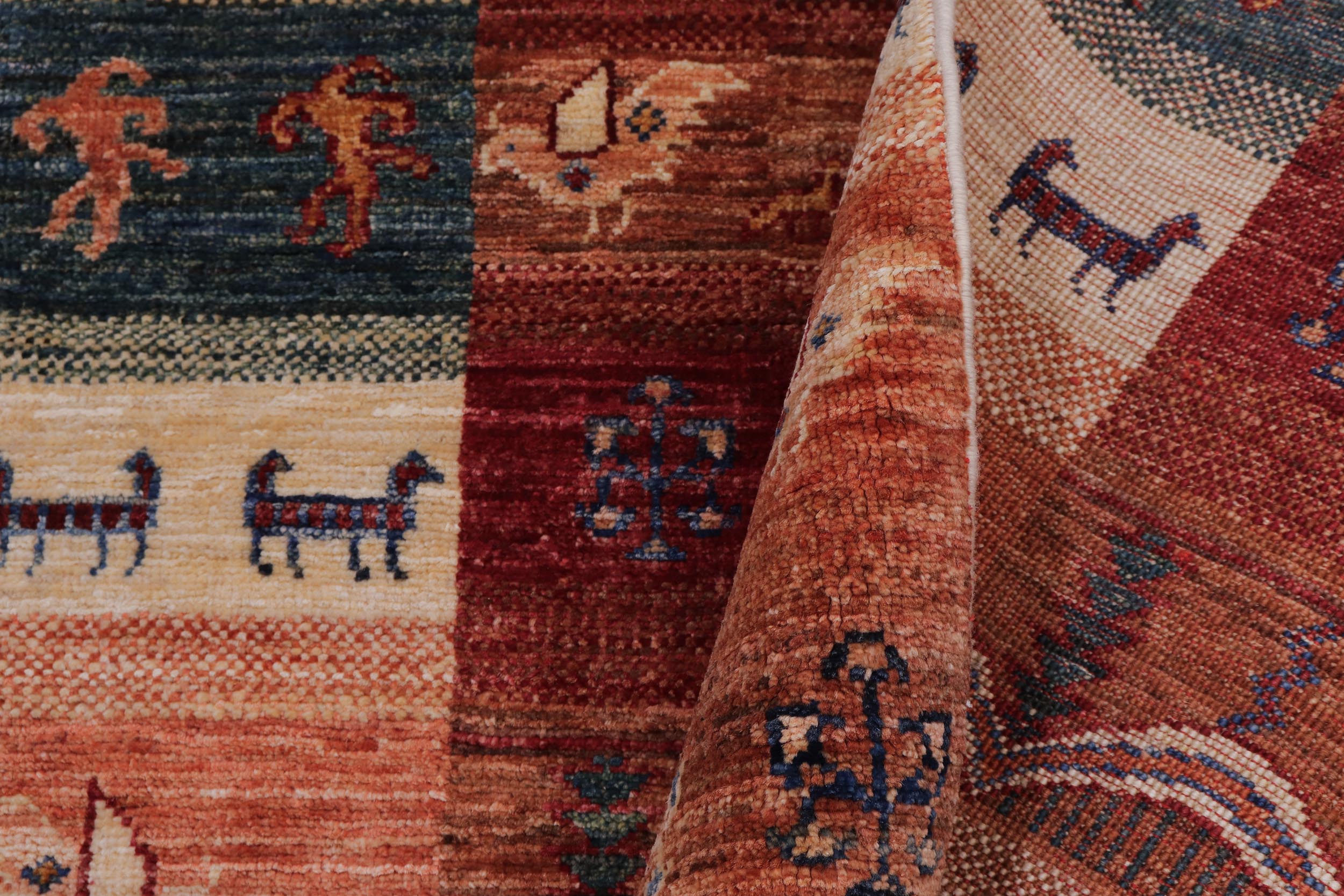 handmade Geometric Kurjean Red Blue Hand Knotted RUNNER 100% WOOL area rug 3x8