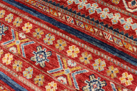 handmade Geometric Kurjean Red Blue Hand Knotted RUNNER 100% WOOL area rug 3x10