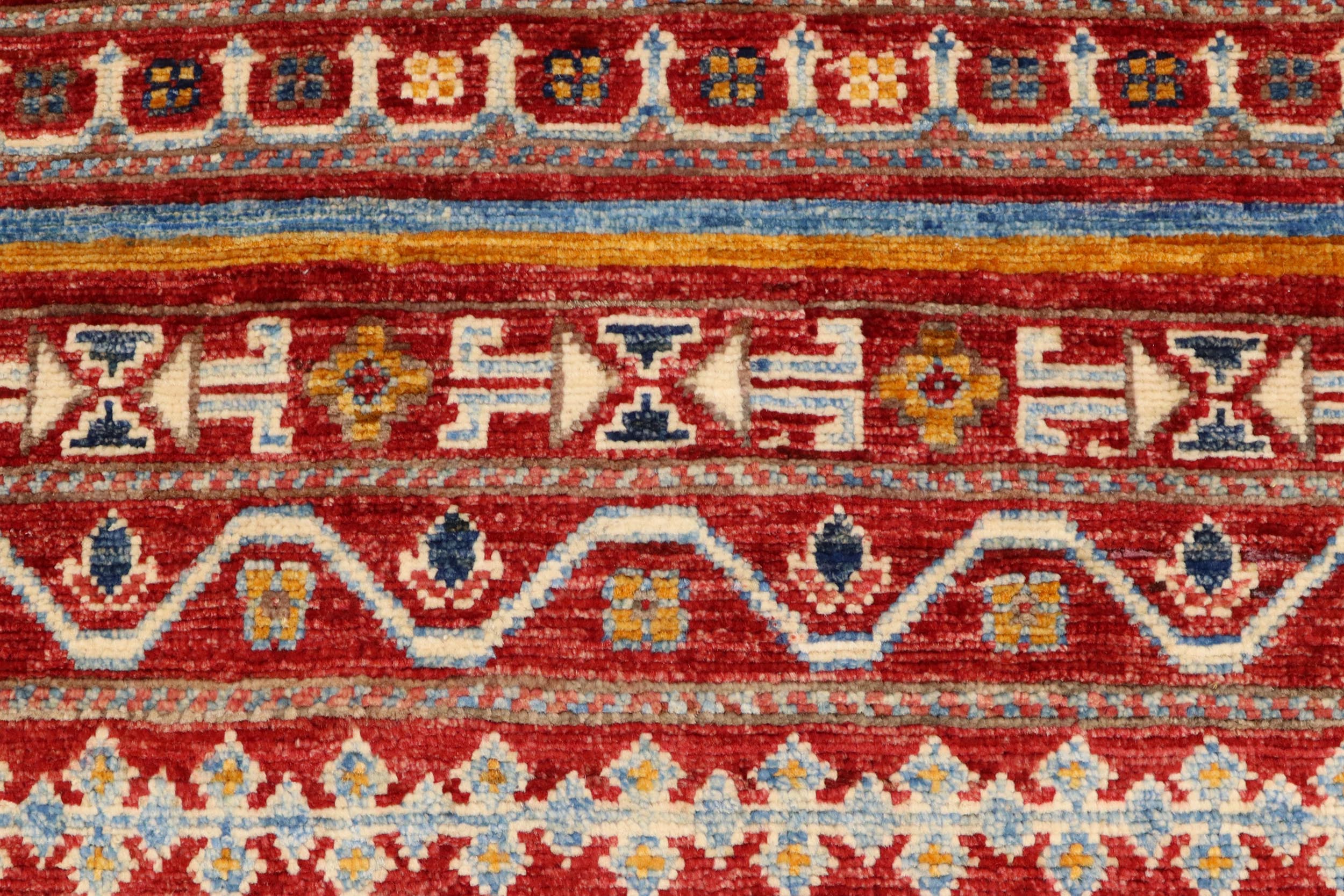 handmade Geometric Kurjean Red Blue Hand Knotted RUNNER 100% WOOL area rug 3x10