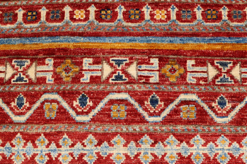 handmade Geometric Kurjean Red Blue Hand Knotted RUNNER 100% WOOL area rug 3x10